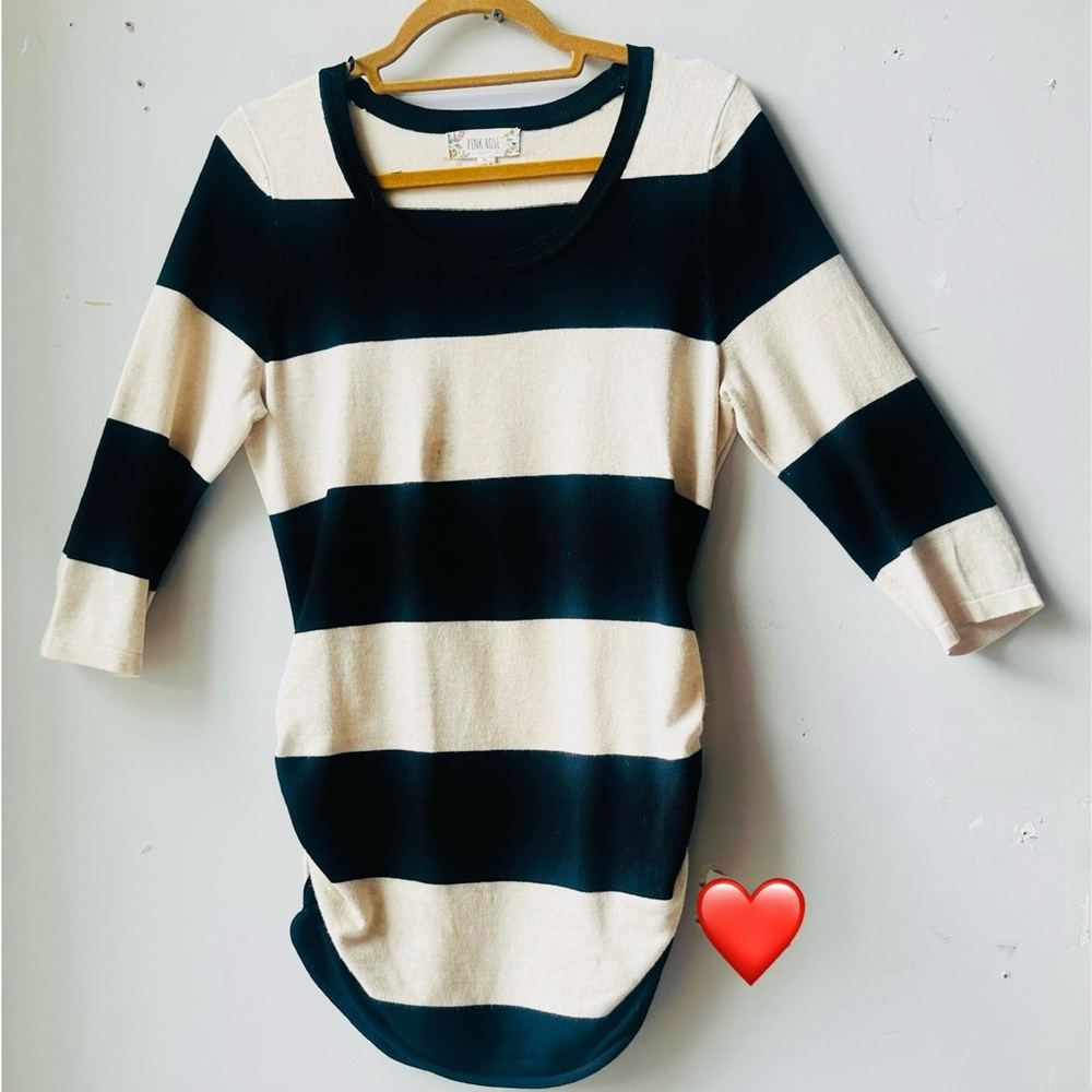 Pink Rose Women’s Large Sweater Ruched sides 3/4 sleeves